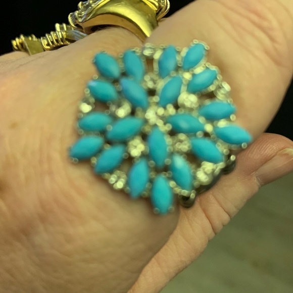 Costume Turquoise and Zirconia statement ring - Picture 2 of 6